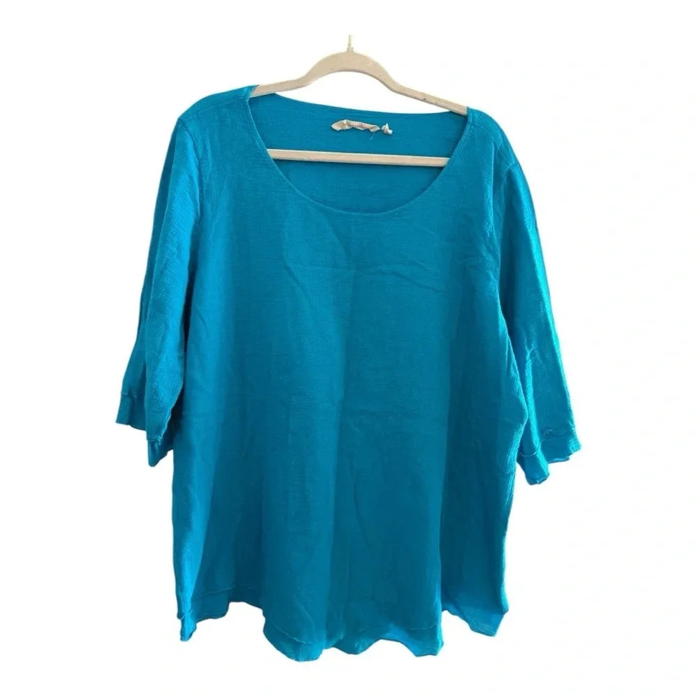 Soft Surroundings Textured Blue 100% Cotton Blouse Size 1x